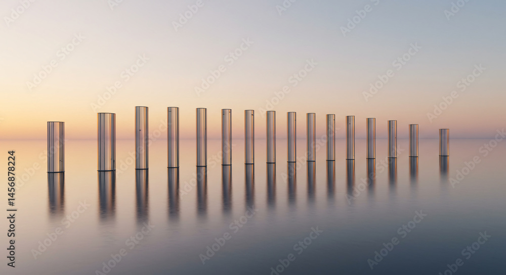 Obraz premium Translucent pillars at dusk with water reflection