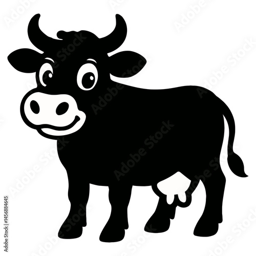 Cartoon dairy cow with udders in cute black vector silhouette style