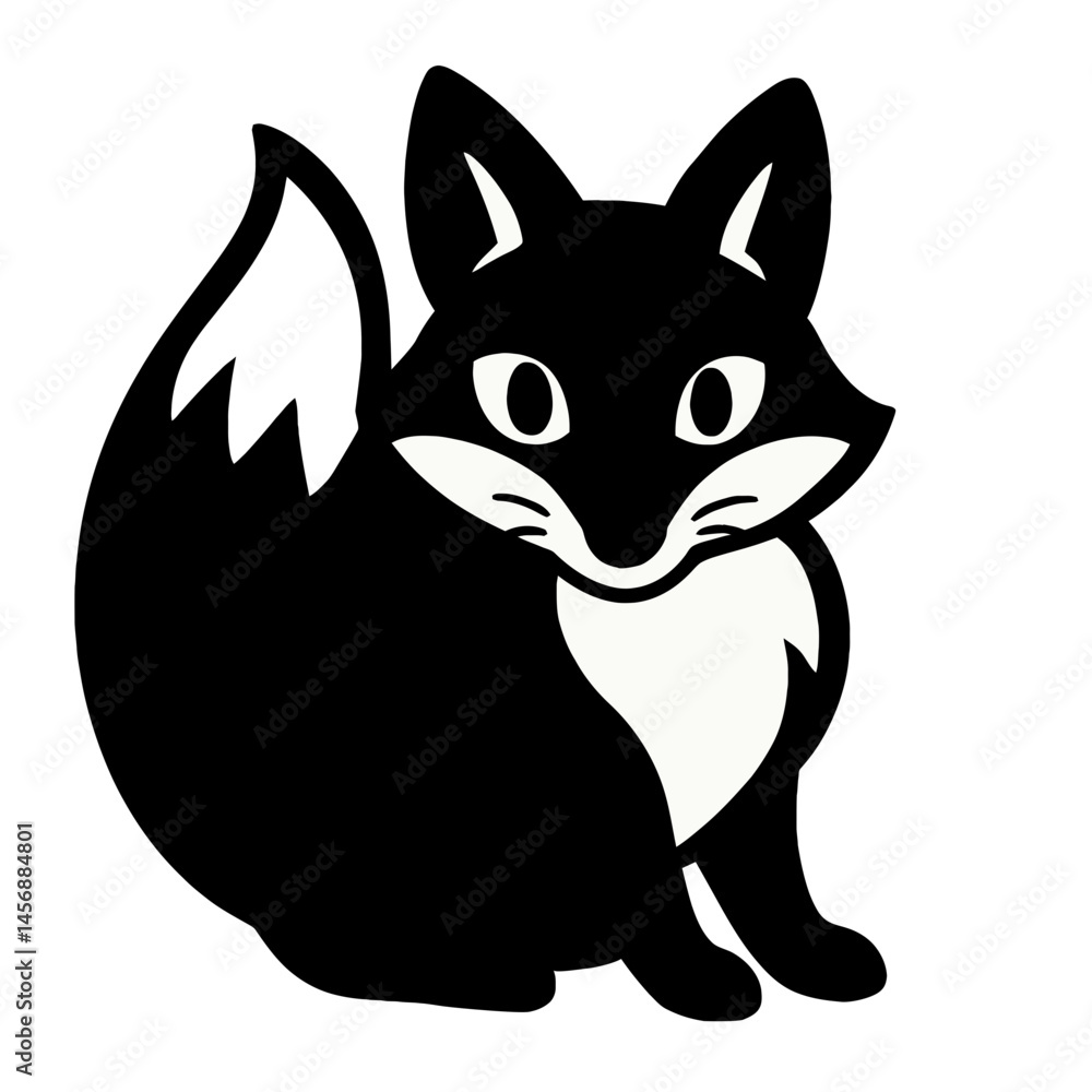 Obraz premium Cute cartoon fox in black and white vector style on white background