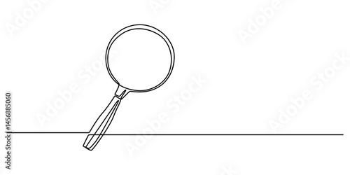 Magnifying glass continuous one line drawing. Loupe symbol in simple linear style. Search concept. Vector illustration, Continuous single line drawing of a magnifying glass. Single minimalist concept.