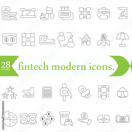   fintech modern icons. Simple line art style icons pack.fintech simple concept icons set. Contains such icons as finance, technology,