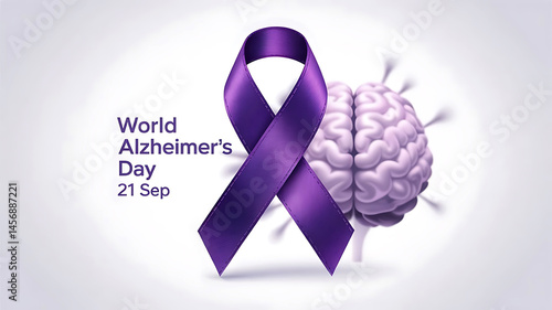 World Alzheimers Day Awareness Purple Ribbon and Brain