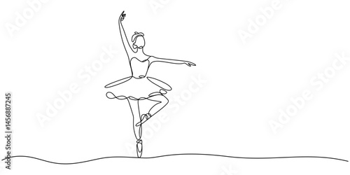Ballerina dancer in continuous one line drawing. Single line art illustration of perfoming ballet dancer Editable vector, One continuous single drawing line art doodle beautiful, drawing, ballet.