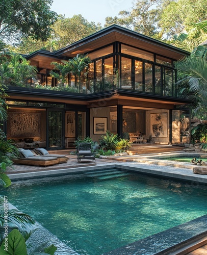 Modern jungle house with pool