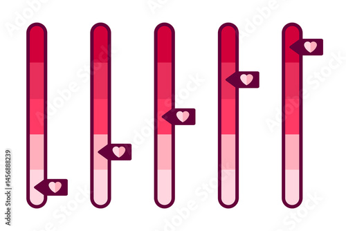 Pink love scales with different level. Vector isolated on white.