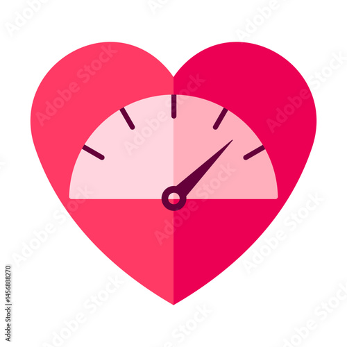 Pink Heart with love scale inside. Attraction meter with arrow.