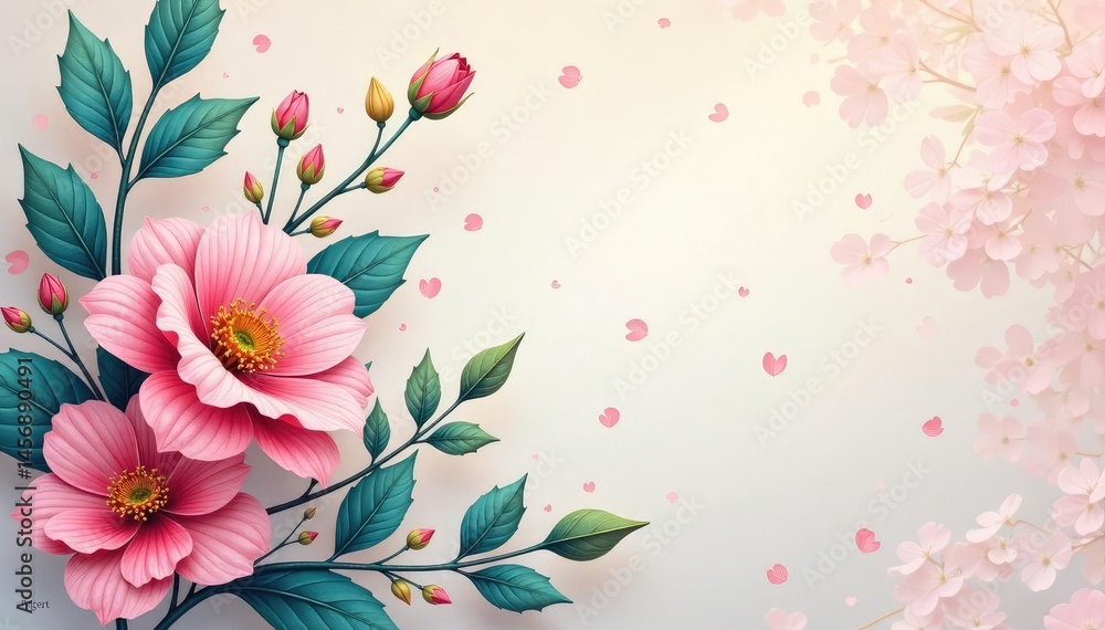 Obraz premium Delicate paisley floral, soft pastel hues, flowing lines, white, flowers, vine