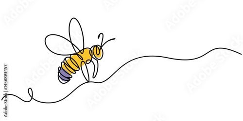 Honey bee continuous one line drawing. Bee single line art. single line drawing of a flying bee. Hand drawn doodle illustration of insect, Bee continuous One Line Drawing Illustrations Vectors, Bee.