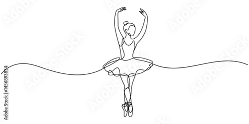 Ballerina dancer in continuous one line drawing. Single line art illustration of perfoming ballet dancer Editable vector, One continuous single drawing line art doodle beautiful, drawing, ballet.