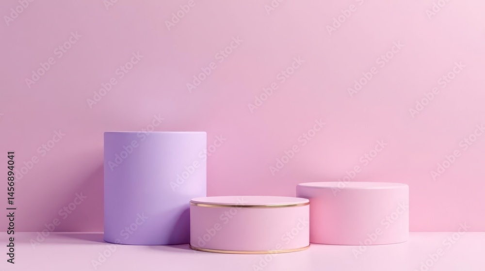 Pastel Pink and Lavender Cylindrical Display Platforms on a Soft Pink Background Pastel Pink and Lavender Cylindrical Display Platforms on a Soft Pink Background