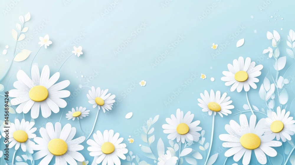 Obraz premium A collection of paper daisies on a blue background.