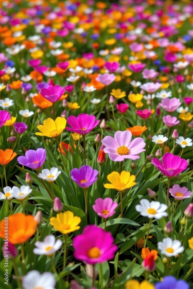 Fototapeta premium spring flowers a beautiful scene of vibrant and freshly bloomed spring flowers in a colorful meadow on a sunny day