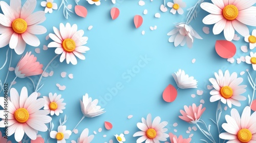 A collection of paper daisies on a blue background.