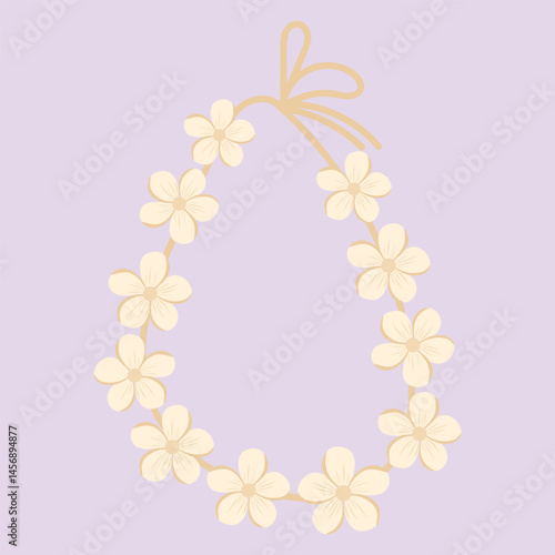Hawaiian garland, flower garland on a colorful backgorund, Hawaiian lei necklace vector illustration. Floral lei for cards, designs, postcards, icons, etc