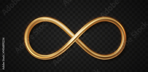 Shiny gold endless loop icon. Elegant metallic infinity figure-eight shape isolated on white background. Concepts of eternity, balance