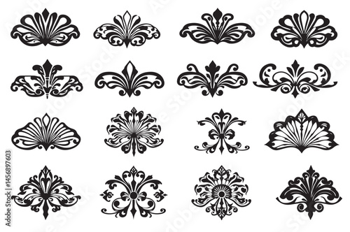 Beautiful set of Art Deco, Gatsby palmette ornates from 1920s fashion and design trends