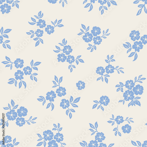 Spaced Ditsy Floral Seamless Vector Pattern Pastel Blue and Cream White fabric print, scrapbooking