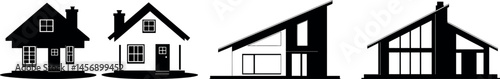 Silhouettes of diverse house designs showcasing modern and traditional architecture styles