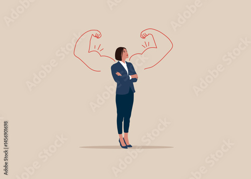 Confident handsome young woman, high esteem. Woman power. Flat vector illustration