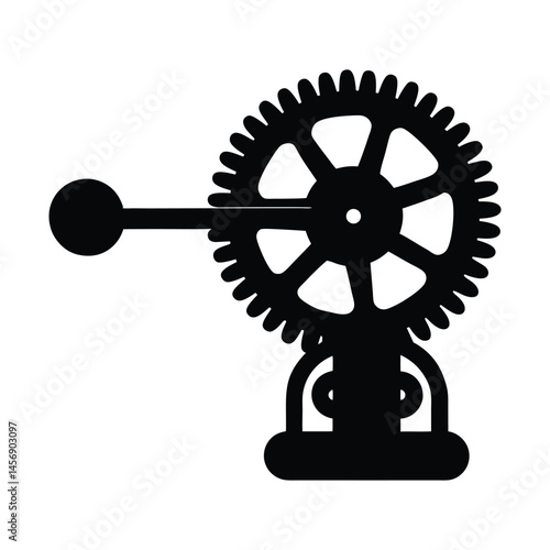 Hand Crank Mechanism Silhouette with Rotating Gears