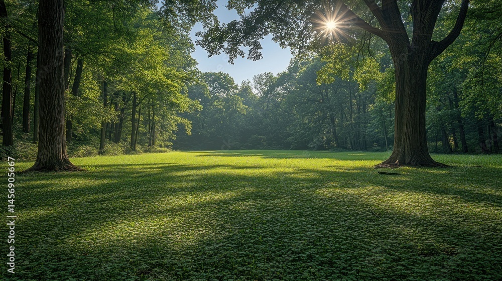 Obraz premium Sunlit Forest Meadow: A Serene Summer Morning