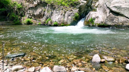 Clear Stream Cascading Through Rocky Terrain –Refreshing Spring Water in Japan