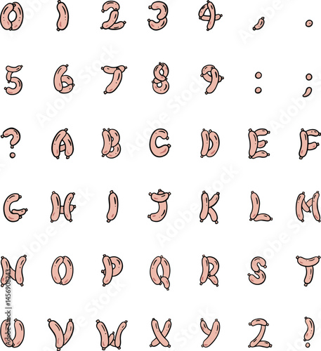 Sausages Typeface Lettering ABC Text Font Banger Wurst Illustration