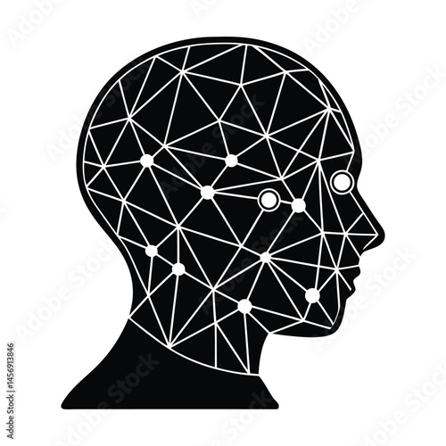 
Humanoid AI Silhouette with Brain Pattern Outline