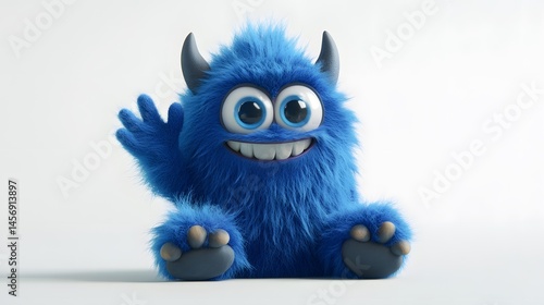 Playful, fluffy blue monster character, digitally rendered.