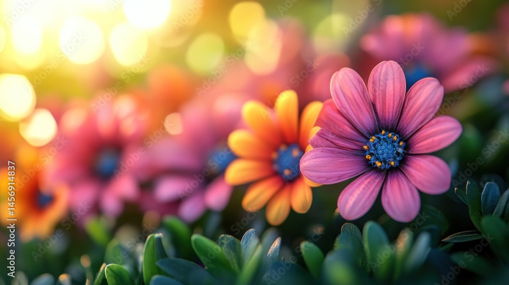 Vibrant Sunset Bloom: A Close-Up of Colorful Flowers Vibrant Sunset Bloom: A Close-Up of Colorful Flowers