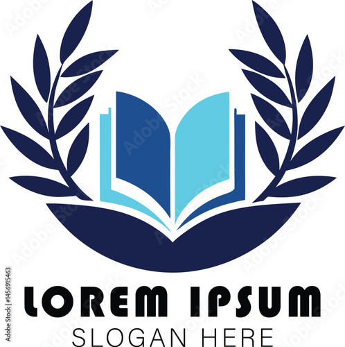 Educational Logo with Open Book and Laurel Wreath