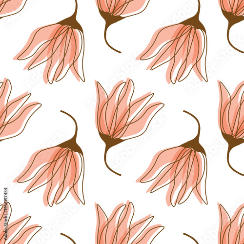 Colorful Large Scale Hand-Drawn Floral Vector Seamless Pattern. Retro 70s Style Nostalgic Fashion Textile Bold Background. Summer Resort Print. Daisies. Flower Power