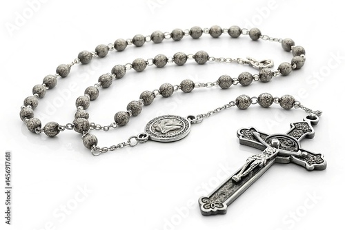 Rosary cathloic cross isolated on white background