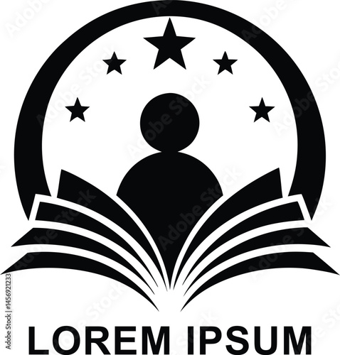 Education logo design featuring an open book and a person