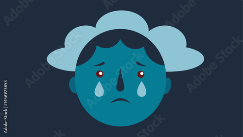 Crying Face A closeup of a face with tears streaming down with dark clouds looming above to symbolize depression.