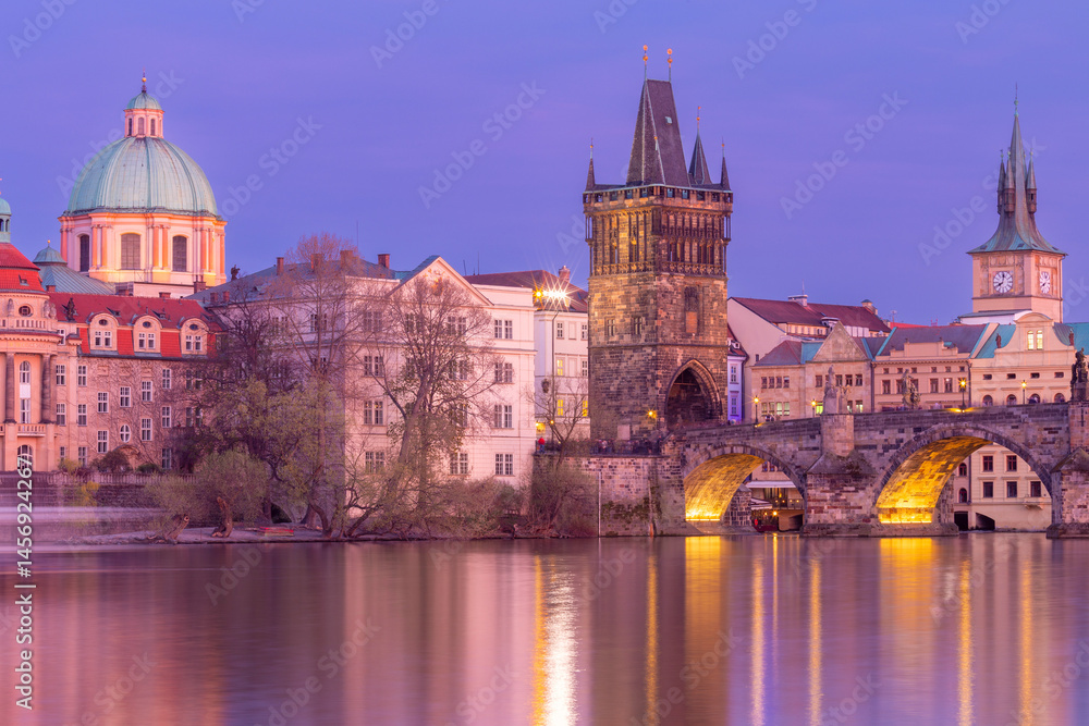 Charles Bridge at Dusk in Prague Czech Republic Charles Bridge at Dusk in Prague Czech Republic