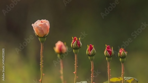 Stunning Peach and Red Rose Buds in Garden, Blooming Flowers