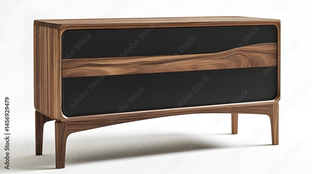 Modern Walnut Wood Sideboard with Black Accents Modern Walnut Wood Sideboard with Black Accents