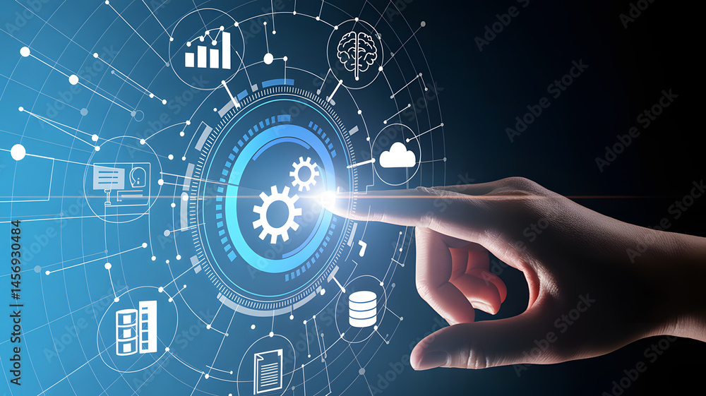 Obraz premium Interactive Digital Interface with Data Management and AI