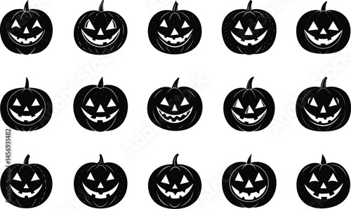 set of jack o lantern happy face vector silhouette