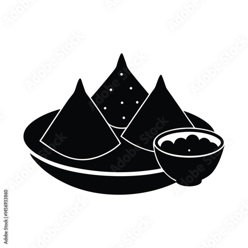 Indian Street Food Samosa Vector in Black Silhouette