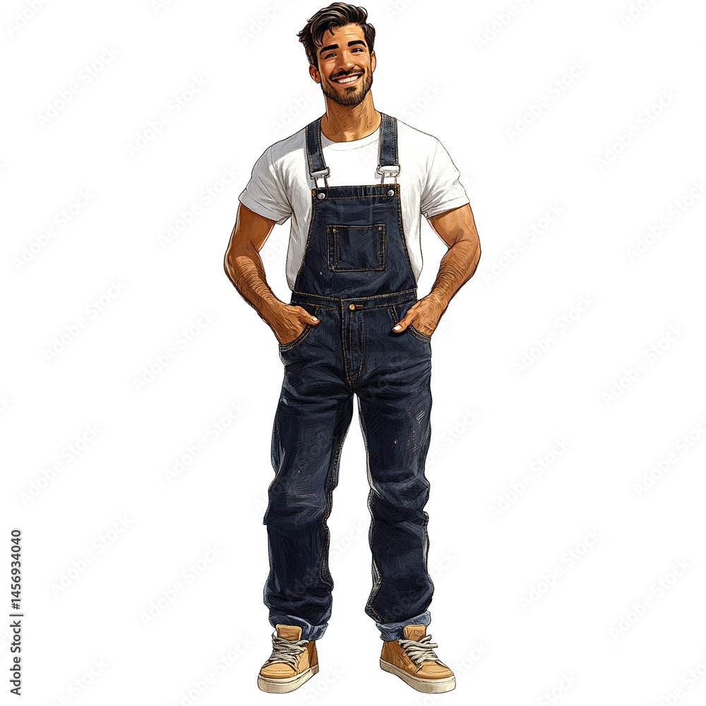 Fototapeta premium Smiling worker posing with relaxed confidence against a minimalist backdrop