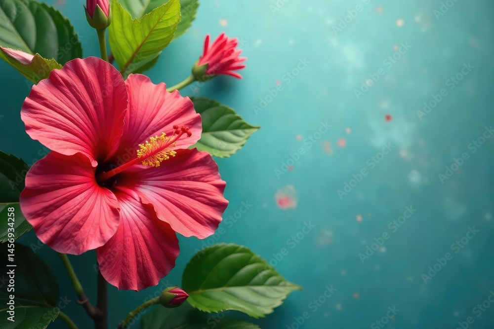 Bold hibiscus blooms, tropical foliage, vibrant colors , bright, background