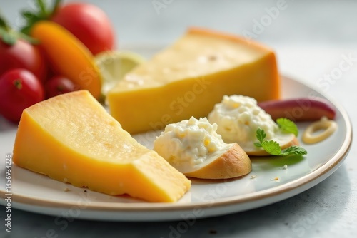 Obraz na płótnie Elegant cheese plate, gourmet cheeses, pure white , background, stilton w salonie