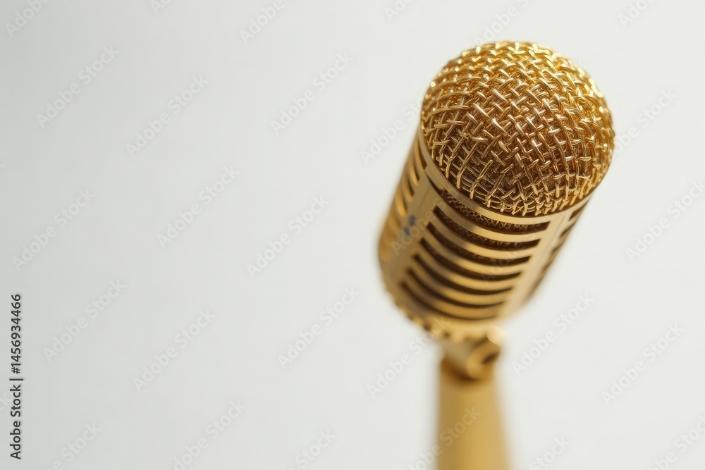 Close-up of a gold microphone on white background, rap, white, hip hop