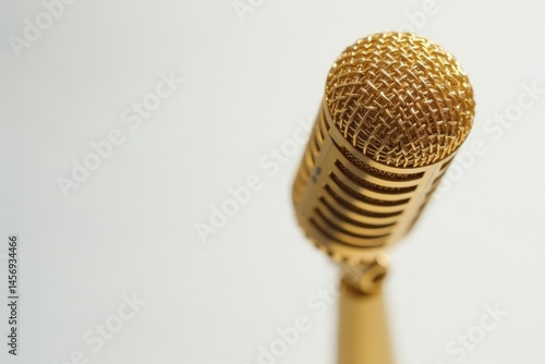 Obraz na płótnie Close-up of a gold microphone on white background, rap, white, hip hop w salonie