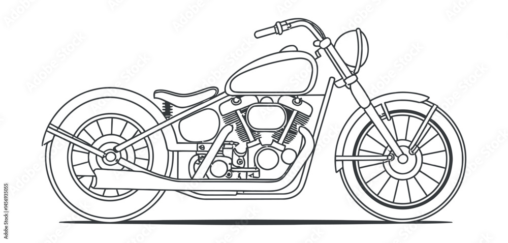 Naklejka premium Line Art Illustration of a Classic Chopper Motorcycle