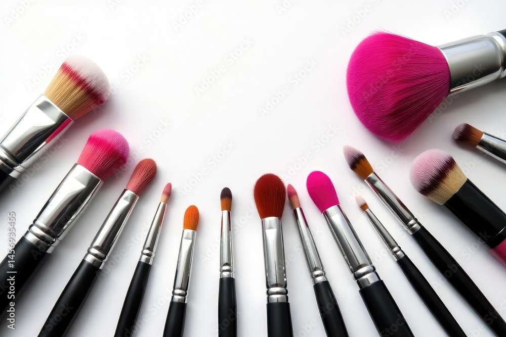Assortment of makeup brushes on white backdrop, studio, eyeliner