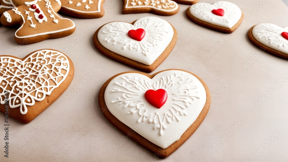 Fototapeta premium A bunch of heart shaped cookies that are on a table.