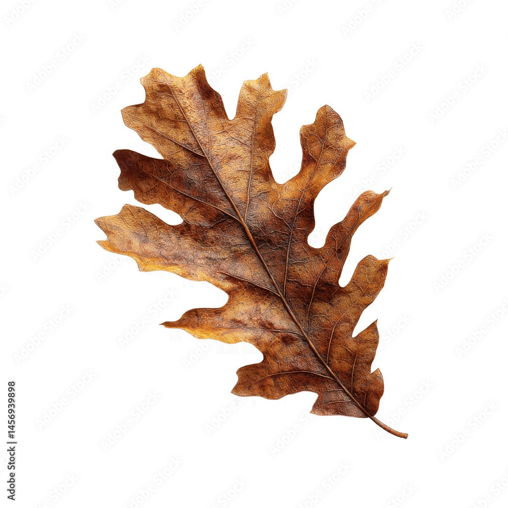 Fototapeta premium Single Dried Brown Oak Leaf on Green Screen Transparent background